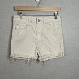 ANTHRO Pilcro and the Letterpress Slim Denim Shorts Distressed Off White Size 26